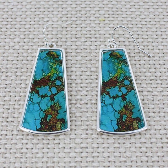 Jewelry - Turquoise Unique Dangle Leather Earrings Silver